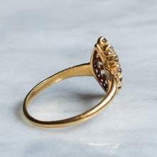 Load image into Gallery viewer, Victorian 18K Yellow Gold Diamond Ruby Navette Ring