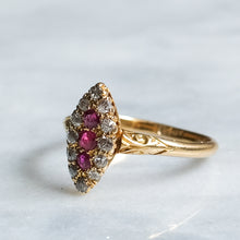 Load image into Gallery viewer, Victorian 18K Yellow Gold Diamond Ruby Navette Ring