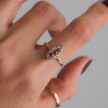 Load image into Gallery viewer, Victorian 18K Yellow Gold Diamond Ruby Navette Ring