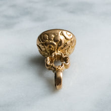 Load image into Gallery viewer, Antique Floral Chased Cabochon Garnet Fob Pendant