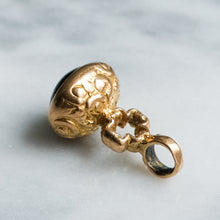 Load image into Gallery viewer, Antique Floral Chased Cabochon Garnet Fob Pendant