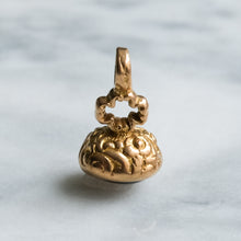 Load image into Gallery viewer, Antique Floral Chased Cabochon Garnet Fob Pendant