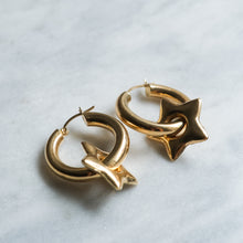 Load image into Gallery viewer, Vintage 14K Yellow Gold Puffy Star Hoop Earrings