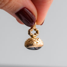 Load image into Gallery viewer, Antique Floral Chased Cabochon Garnet Fob Pendant