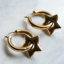 Load image into Gallery viewer, Vintage 14K Yellow Gold Puffy Star Hoop Earrings