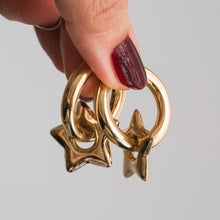 Load image into Gallery viewer, Vintage 14K Yellow Gold Puffy Star Hoop Earrings