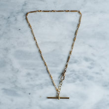 Load image into Gallery viewer, Antique 9K Rose Gold Lover's Knot and Fetter-Link Watch Chain with 18K Yellow Gold T-Bar