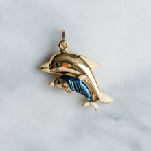 Load image into Gallery viewer, Vintage Enamel Mother and Baby Dolphin Pendant