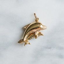 Load image into Gallery viewer, Vintage Enamel Mother and Baby Dolphin Pendant
