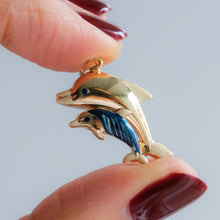 Load image into Gallery viewer, Vintage Enamel Mother and Baby Dolphin Pendant
