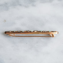 Load image into Gallery viewer, Edwardian 15K Rose Gold Opal and Diamond Floral Bar Brooch