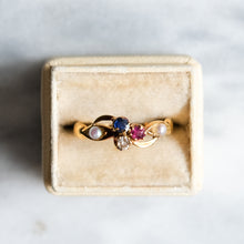 Load image into Gallery viewer, Art Nouveau 18K Yellow Gold Diamond, Ruby, Sapphire Clover and Pearl Trefoil Ring