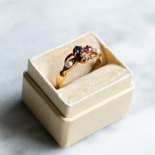 Load image into Gallery viewer, Art Nouveau 18K Yellow Gold Diamond, Ruby, Sapphire Clover and Pearl Trefoil Ring