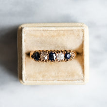 Load image into Gallery viewer, Victorian 9K Yellow Gold Sapphire Diamond Boat Ring
