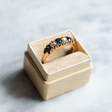 Load image into Gallery viewer, Victorian 9K Yellow Gold Sapphire Diamond Boat Ring