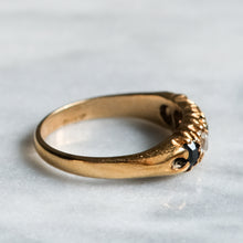 Load image into Gallery viewer, Victorian 9K Yellow Gold Sapphire Diamond Boat Ring