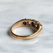 Load image into Gallery viewer, Victorian 9K Yellow Gold Sapphire Diamond Boat Ring