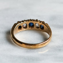 Load image into Gallery viewer, Victorian 9K Yellow Gold Sapphire Diamond Boat Ring