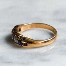 Load image into Gallery viewer, Victorian 9K Yellow Gold Sapphire Diamond Boat Ring