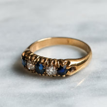 Load image into Gallery viewer, Victorian 9K Yellow Gold Sapphire Diamond Boat Ring