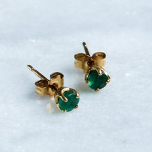 Load image into Gallery viewer, Vintage Emerald Stud Earrings (Dark)