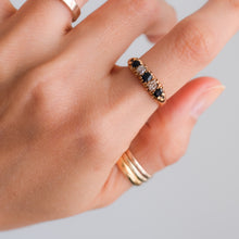 Load image into Gallery viewer, Victorian 9K Yellow Gold Sapphire Diamond Boat Ring