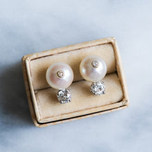 Load image into Gallery viewer, Antique Cultured Pearl and Old Cut Diamond Stud Earrings