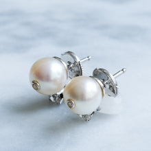 Load image into Gallery viewer, Antique Cultured Pearl and Old Cut Diamond Stud Earrings