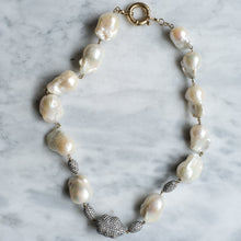 Load image into Gallery viewer, Vintage 18K Yellow Gold Baroque Freshwater Pearl Diamond Necklace
