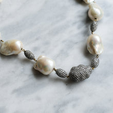 Load image into Gallery viewer, Vintage 18K Yellow Gold Baroque Freshwater Pearl Diamond Necklace