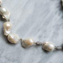 Load image into Gallery viewer, Vintage 18K Yellow Gold Baroque Freshwater Pearl Diamond Necklace
