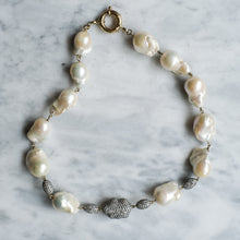 Load image into Gallery viewer, Vintage 18K Yellow Gold Baroque Freshwater Pearl Diamond Necklace