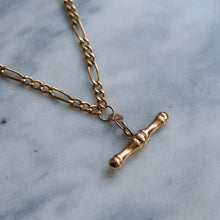Load image into Gallery viewer, Vintage 9K Yellow Gold Figaro Watch Chain with T-Bar