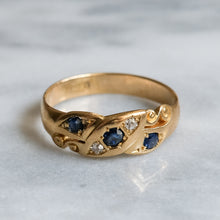 Load image into Gallery viewer, Victorian 18K Yellow Gold Sapphire Diamond Boat Ring