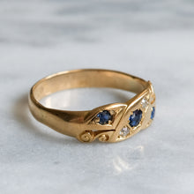 Load image into Gallery viewer, Victorian 18K Yellow Gold Sapphire Diamond Boat Ring