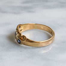 Load image into Gallery viewer, Victorian 18K Yellow Gold Sapphire Diamond Boat Ring