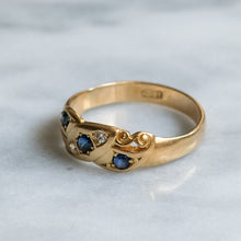Load image into Gallery viewer, Victorian 18K Yellow Gold Sapphire Diamond Boat Ring