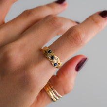 Load image into Gallery viewer, Victorian 18K Yellow Gold Sapphire Diamond Boat Ring