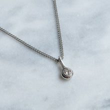 Load image into Gallery viewer, Vintage 14K White Gold Curb-Link Chain with a Transitional-Cut Diamond Solitaire Pendant
