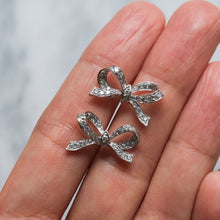 Load image into Gallery viewer, Vintage 18K White Gold Diamond Bow Stud Earrings