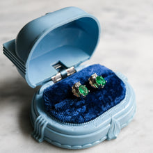 Load image into Gallery viewer, Vintage 18K White Gold Emerald Diamond Stud Earrings