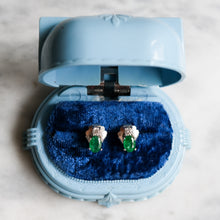 Load image into Gallery viewer, Vintage 18K White Gold Emerald Diamond Stud Earrings