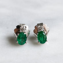Load image into Gallery viewer, Vintage 18K White Gold Emerald Diamond Stud Earrings