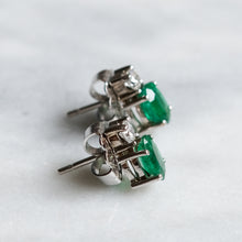 Load image into Gallery viewer, Vintage 18K White Gold Emerald Diamond Stud Earrings