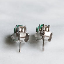 Load image into Gallery viewer, Vintage 18K White Gold Emerald Diamond Stud Earrings