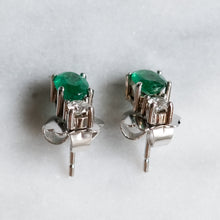 Load image into Gallery viewer, Vintage 18K White Gold Emerald Diamond Stud Earrings