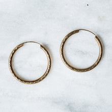 Load image into Gallery viewer, Vintage 9K Yellow Gold Etched Hoop Earrings