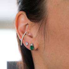 Load image into Gallery viewer, Vintage 18K White Gold Emerald Diamond Stud Earrings