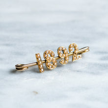 Load image into Gallery viewer, Victorian 18K Yellow Gold Seed Pearl 1892 Jubilee Brooch