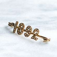 Load image into Gallery viewer, Victorian 18K Yellow Gold Seed Pearl 1892 Jubilee Brooch